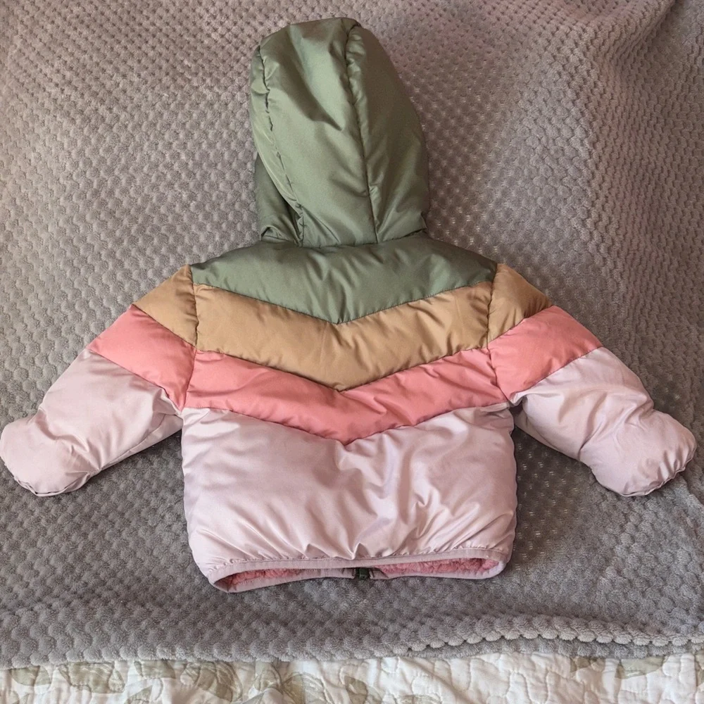 Swiss Tech Baby Girls 12M Colorblock Puffer Jacket Fleece Lined Hooded Snow Cozy
